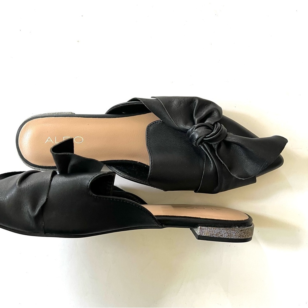 Aldo Maxence Black Leather Knot Bow Top Slip On Flats size 6 1/2